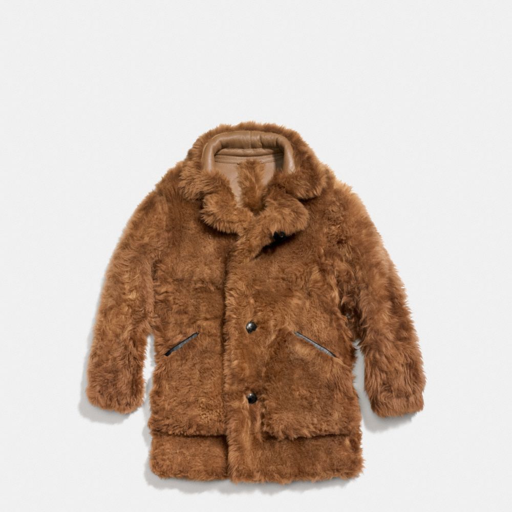 COACH®,TOY SOLDIER SHEARLING PIECED COAT,n/a,Mahogany brown,Front View