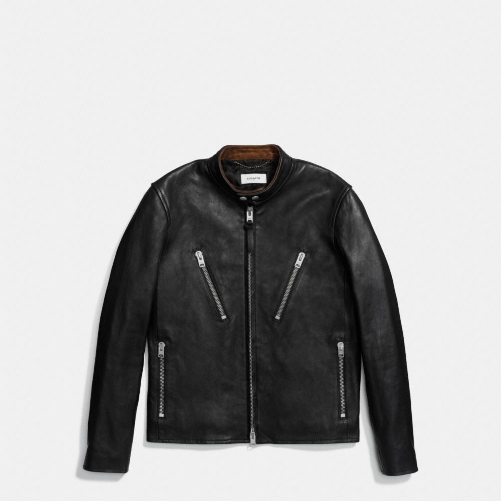 COACH®,WASHED LEATHER RACER JACKET,n/a,Black,Front View