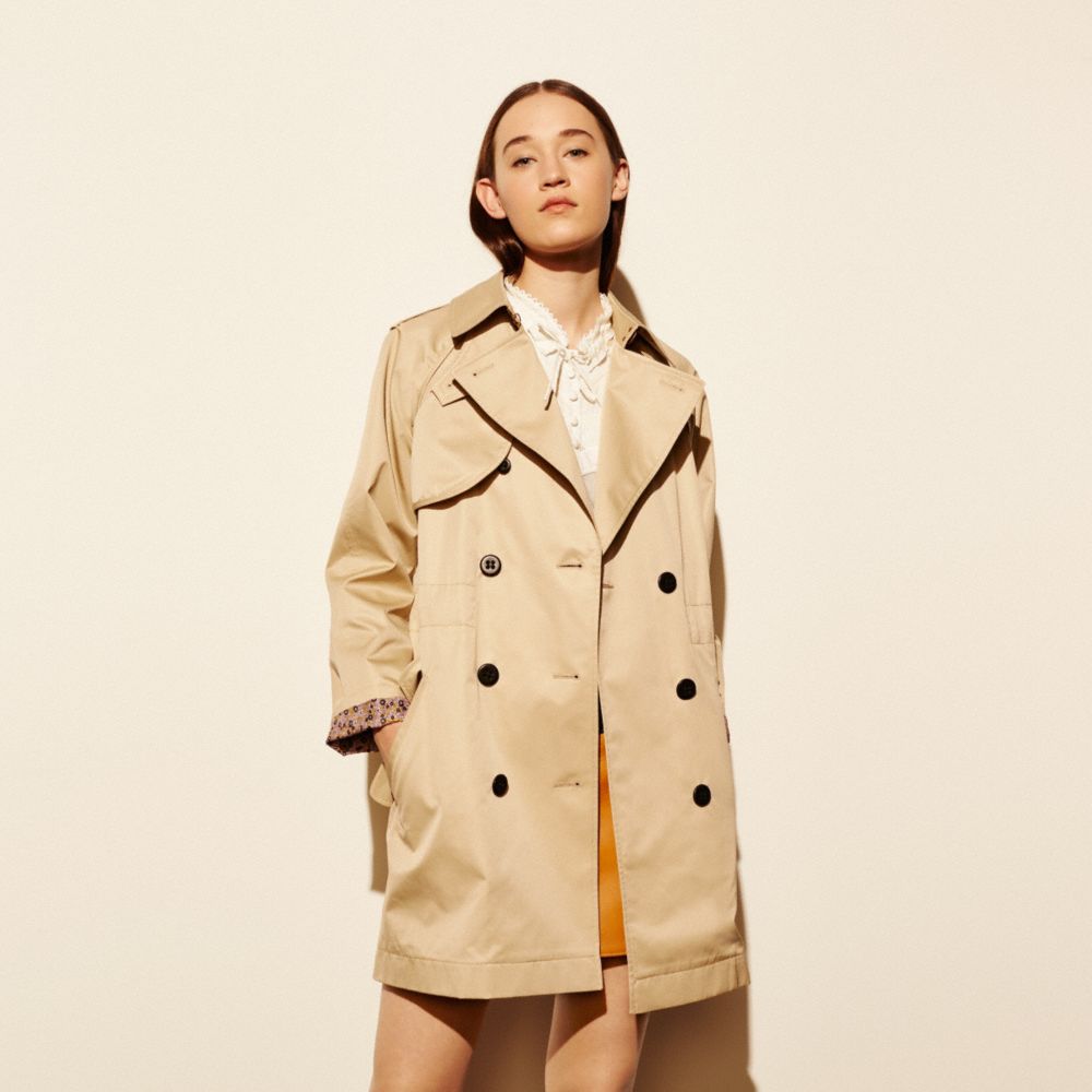 COACH®,MILITARY CONVERTIBLE TRENCH,Mixed Material,SAND,Front View