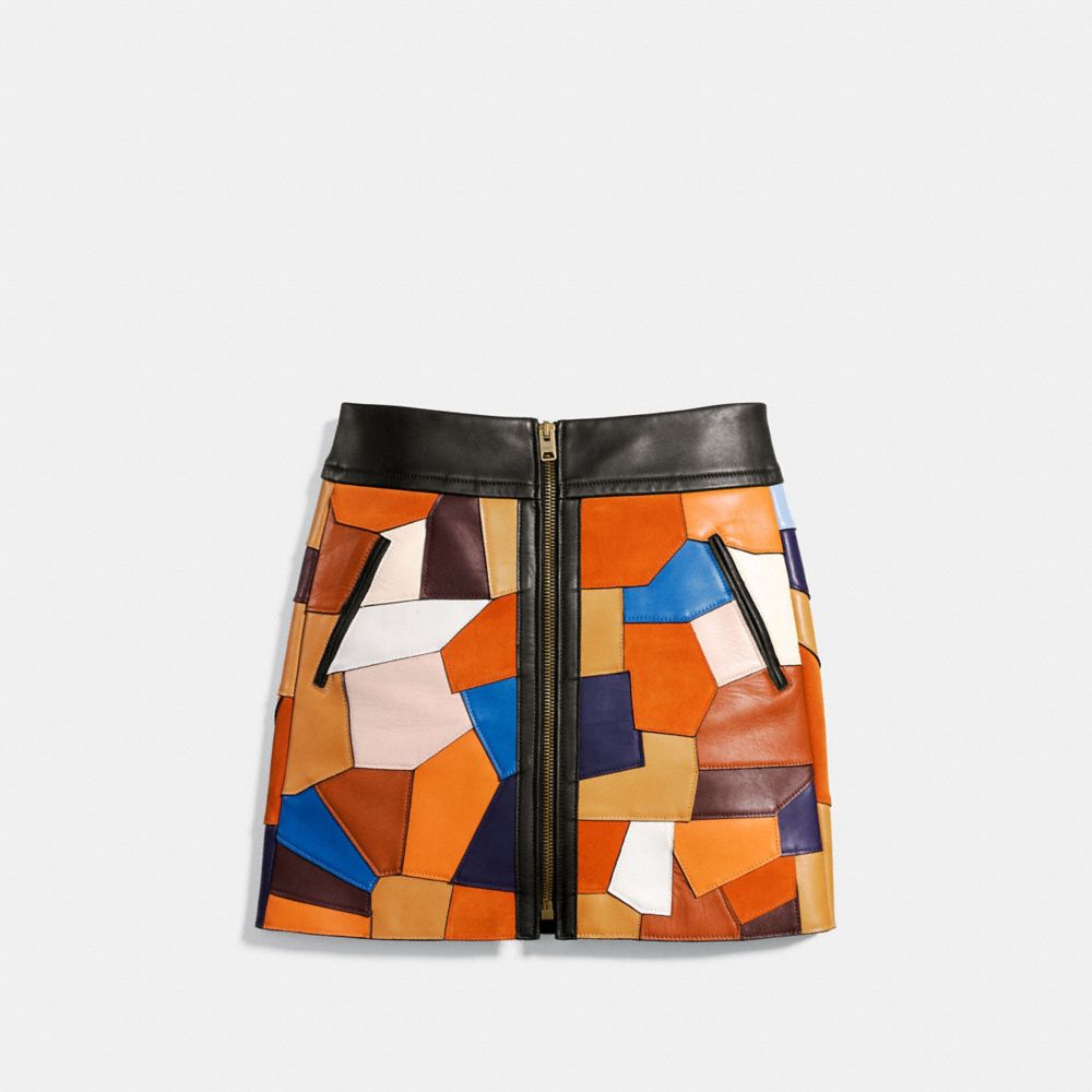 COACH®,PATCHWORK SKIRT,Leather,Black,Scale View