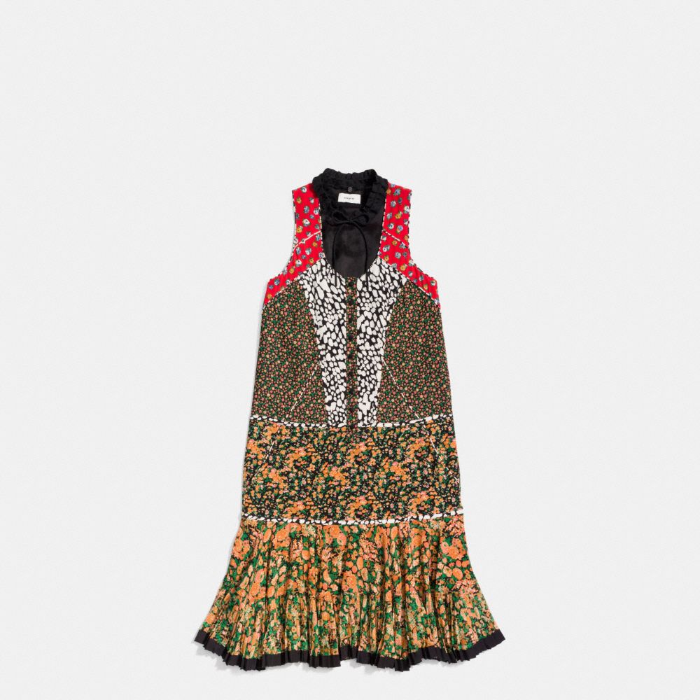 COACH®,LONG FRONT PLACKET DRESS,Silk,Yellow Multi,Scale View