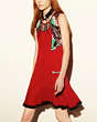 COACH®,SHORT DRESS WITH APPLIQUE,Silk,Red.,Front View