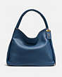 COACH®,BANDIT HOBO 39,Pebbled Leather,X-Large,Brass/Dark Denim,Front View