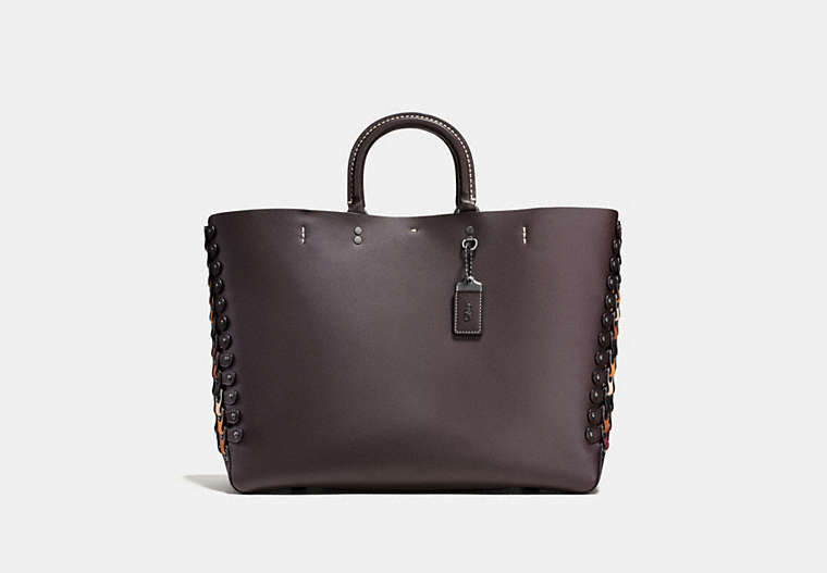 COACH®,ROGUE TOTE WITH COLORBLOCK COACH LINK DETAIL,Leather,X-Large,Pewter/Chestnut Multi,Front View