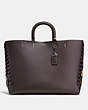 COACH®,ROGUE TOTE WITH COLORBLOCK COACH LINK DETAIL,Leather,X-Large,Pewter/Chestnut Multi,Front View
