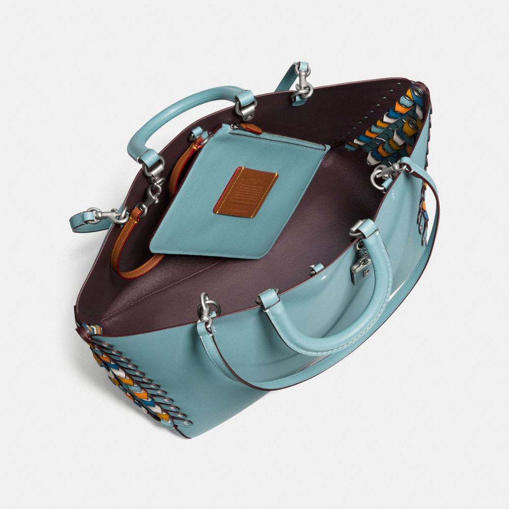 COACH®,ROGUE TOTE WITH COLORBLOCK COACH LINK DETAIL,Leather,X-Large,Light Antique Nickel/Steel Blue Multi,Inside View,Top View