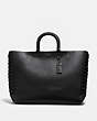 COACH®,ROGUE TOTE WITH COACH LINK DETAIL,Leather,X-Large,Black Copper/Black,Front View