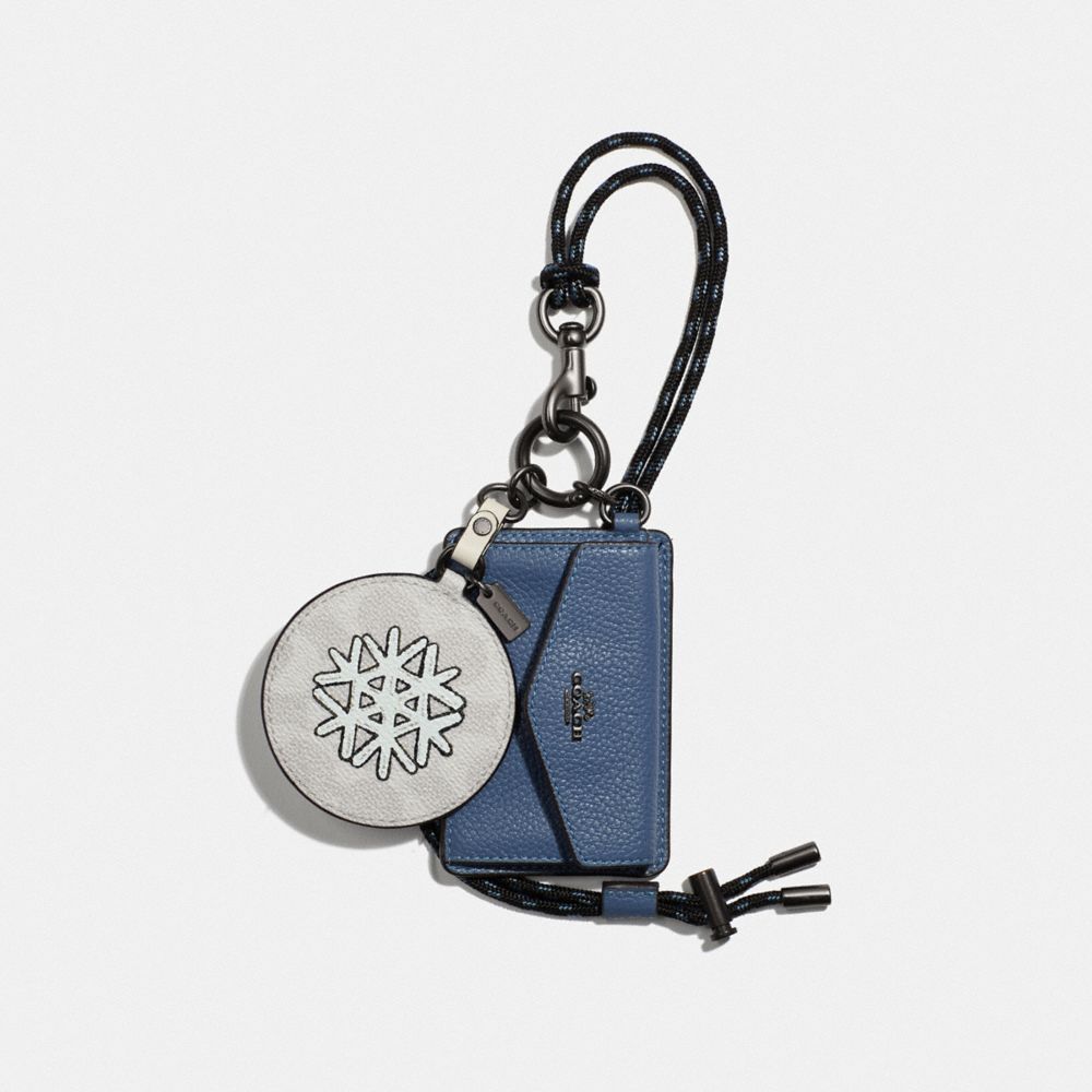 COACH®,HYBRID MIRROR CHARM WITH COIN CASE IN SIGNATURE CANVAS WITH SNOWFLAKE,Coated Canvas,Pewter/Chalk Multi,Front View image number 0