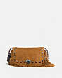 COACH®,DINKY WITH FRINGE,Leather,Small,Oak/Light Antique Nickel,Front View