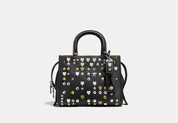 COACH®,ROGUE 25 IN PEBBLE LEATHER WITH BEATNIK RIVETS,Leather,Medium,Light Antique Nickel/Black,Front View