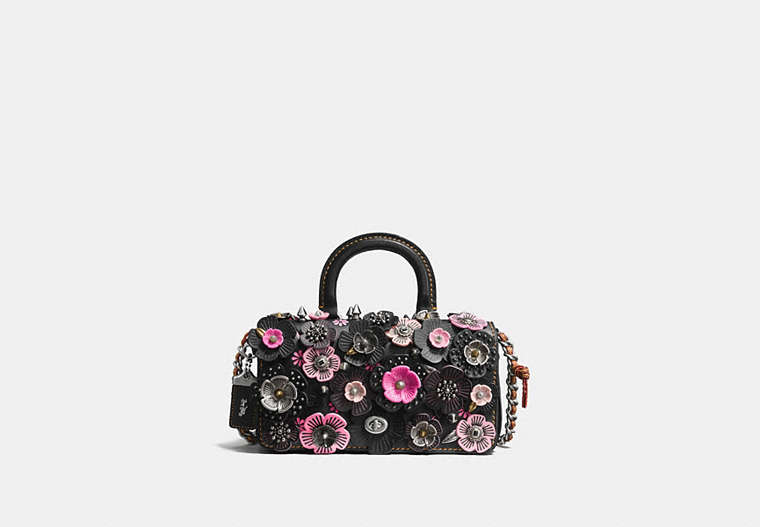 COACH®,DOUBLE DINKY IN GLOVETANNED LEATHER WITH WILD TEA ROSE,Leather,Small,LH/Black Pink,Front View