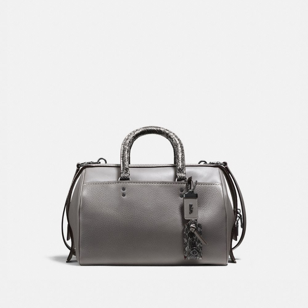 COACH®,ROGUE SATCHEL WITH COLORBLOCK SNAKESKIN DETAIL,reptile,Large,Black Copper/Heather Grey,Front View