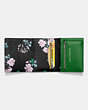 COACH®,SMALL TRIFOLD WALLET WITH FLORAL PRINT INTERIOR,Leather,Black Copper/Kelly Green,Inside View,Top View
