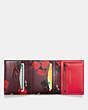 COACH®,SMALL TRIFOLD WALLET WITH FLORAL PRINT INTERIOR,Leather,Black Copper/Vermillion,Inside View,Top View