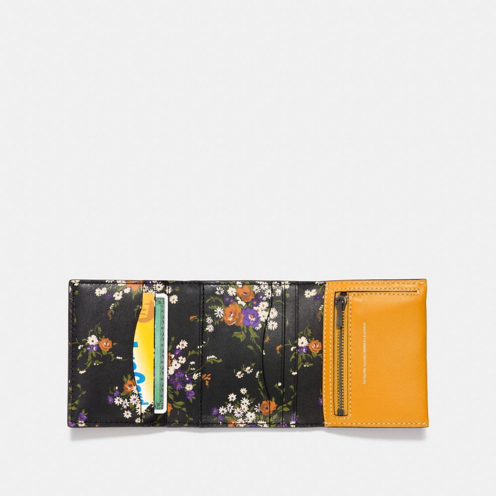 COACH®,Small Trifold Wallet With Floral Print Interior,,Inside View,Top View