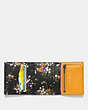 COACH®,SMALL TRIFOLD WALLET WITH FLORAL PRINT INTERIOR,Leather,Black Copper/Goldenrod,Inside View,Top View