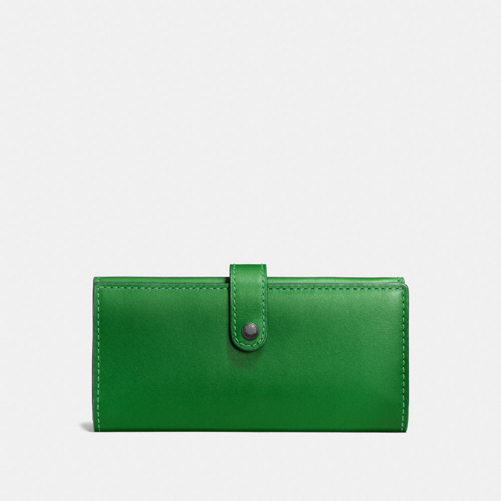 COACH®,SLIM TRIFOLD WALLET,Leather,Black Copper/Kelly Green,Front View