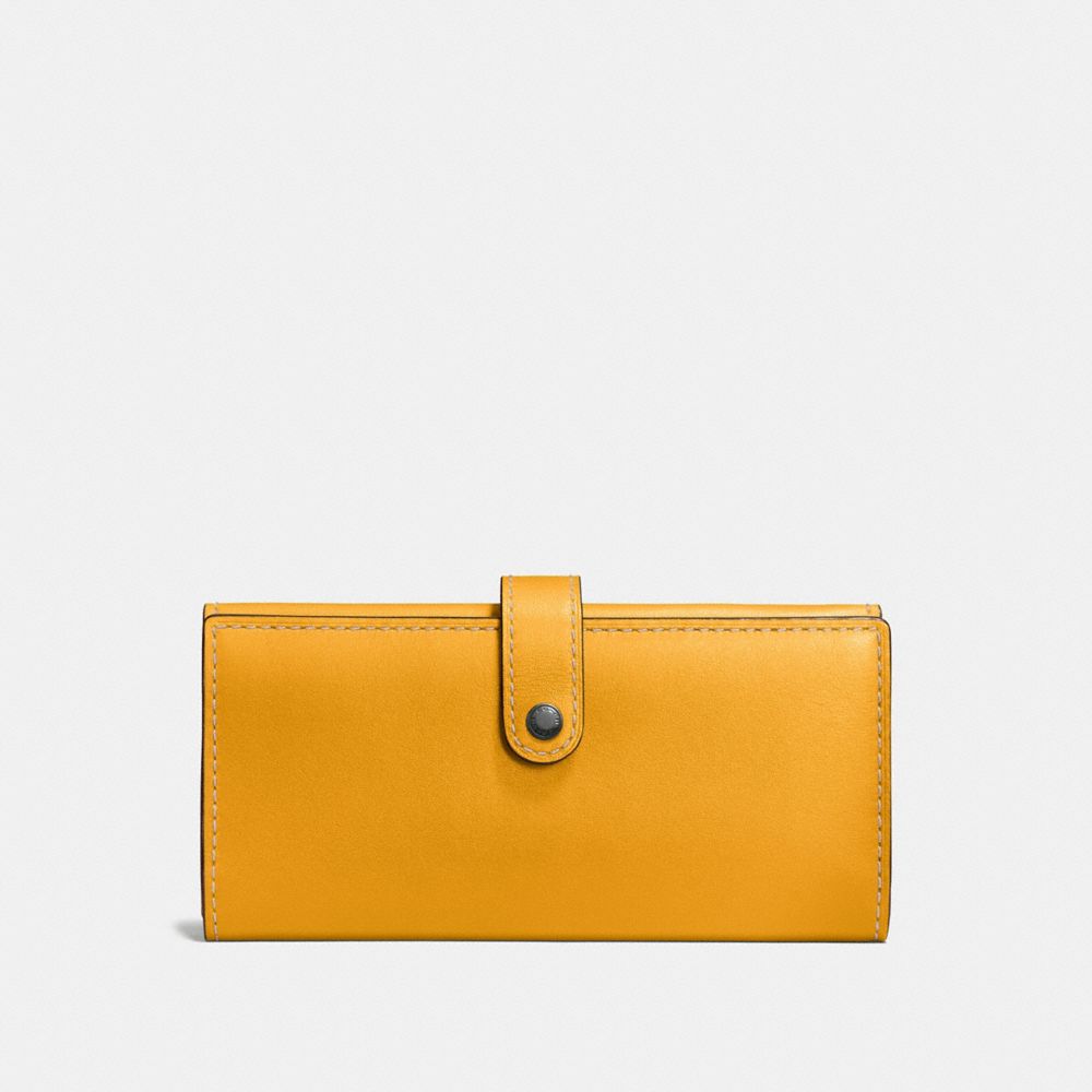 COACH®,SLIM TRIFOLD WALLET,Leather,Black Copper/Goldenrod,Front View