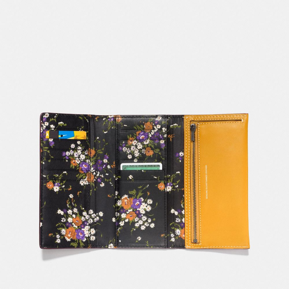 COACH®,SLIM TRIFOLD WALLET,Leather,Black Copper/Goldenrod,Inside View,Top View