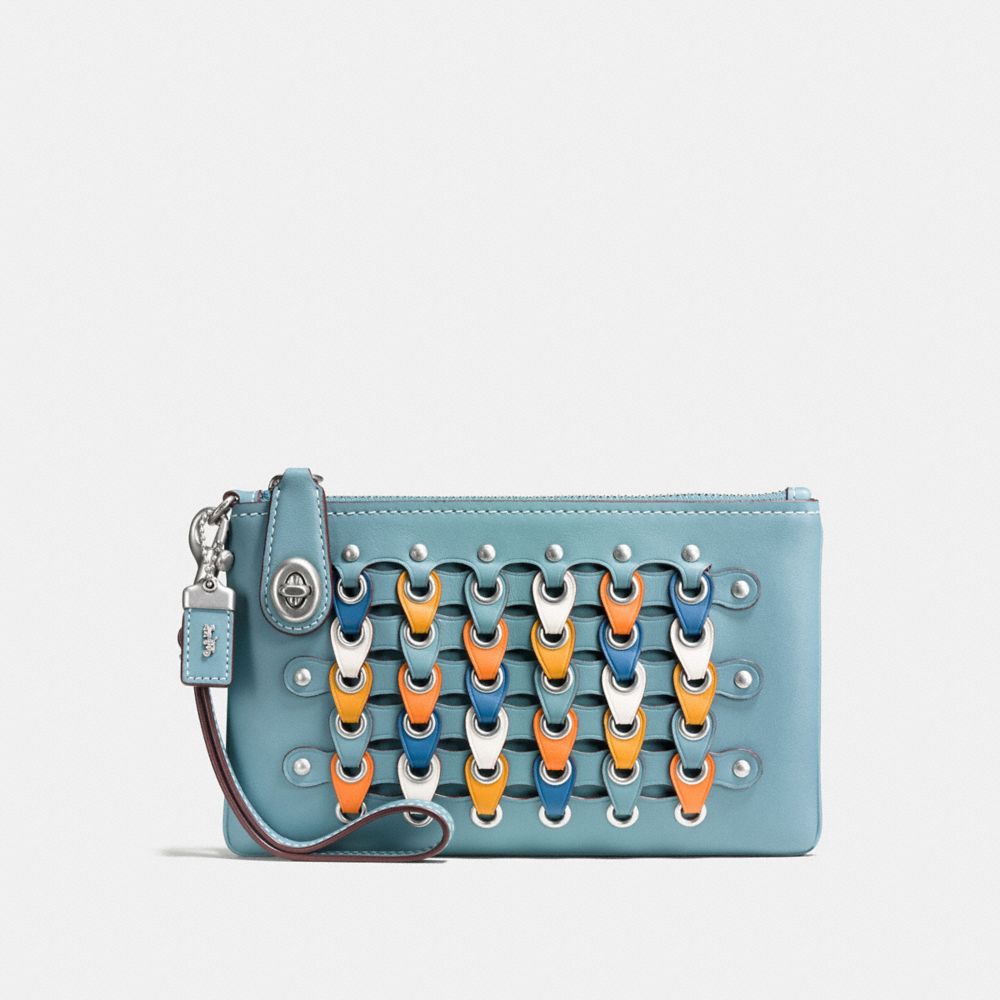 COACH®,TURNLOCK WRISTLET 21 WITH COLORBLOCK COACH LINK,Leather,Light Antique Nickel/Steel Blue Multi,Front View
