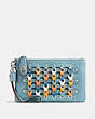 COACH®,TURNLOCK WRISTLET 21 WITH COLORBLOCK COACH LINK,Leather,Light Antique Nickel/Steel Blue Multi,Front View