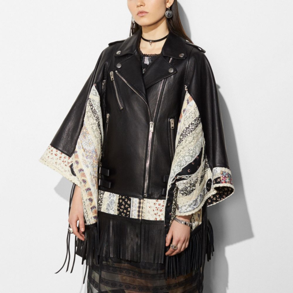 COACH®,MOTO PRAIRIE COAT,Leather,Black,Front View