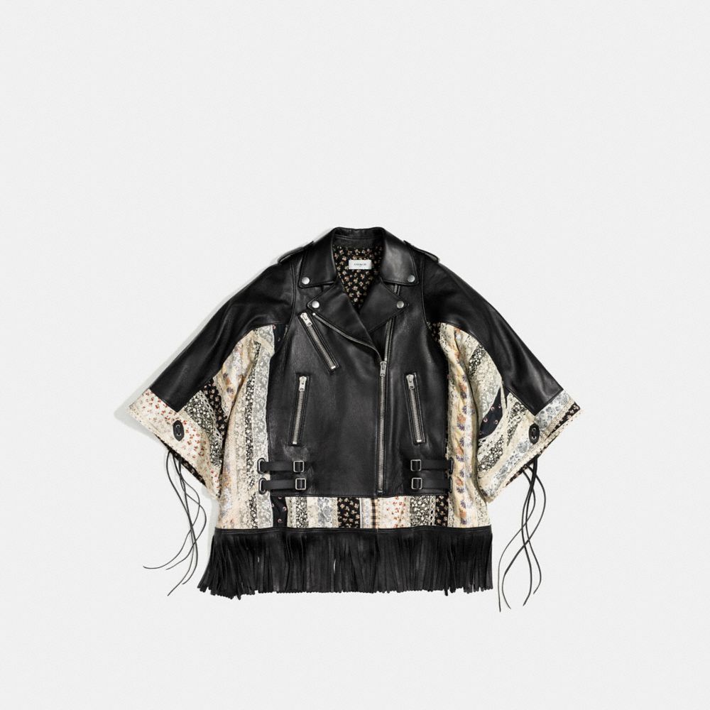 COACH®,MOTO PRAIRIE COAT,Leather,Black,Scale View