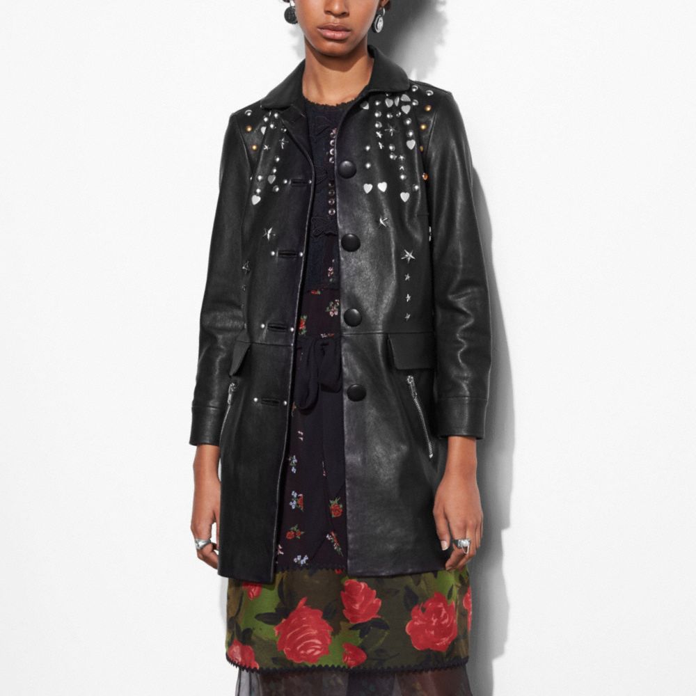 COACH®,LEATHER BEATNIK RIVET COAT,Leather,Black,Front View