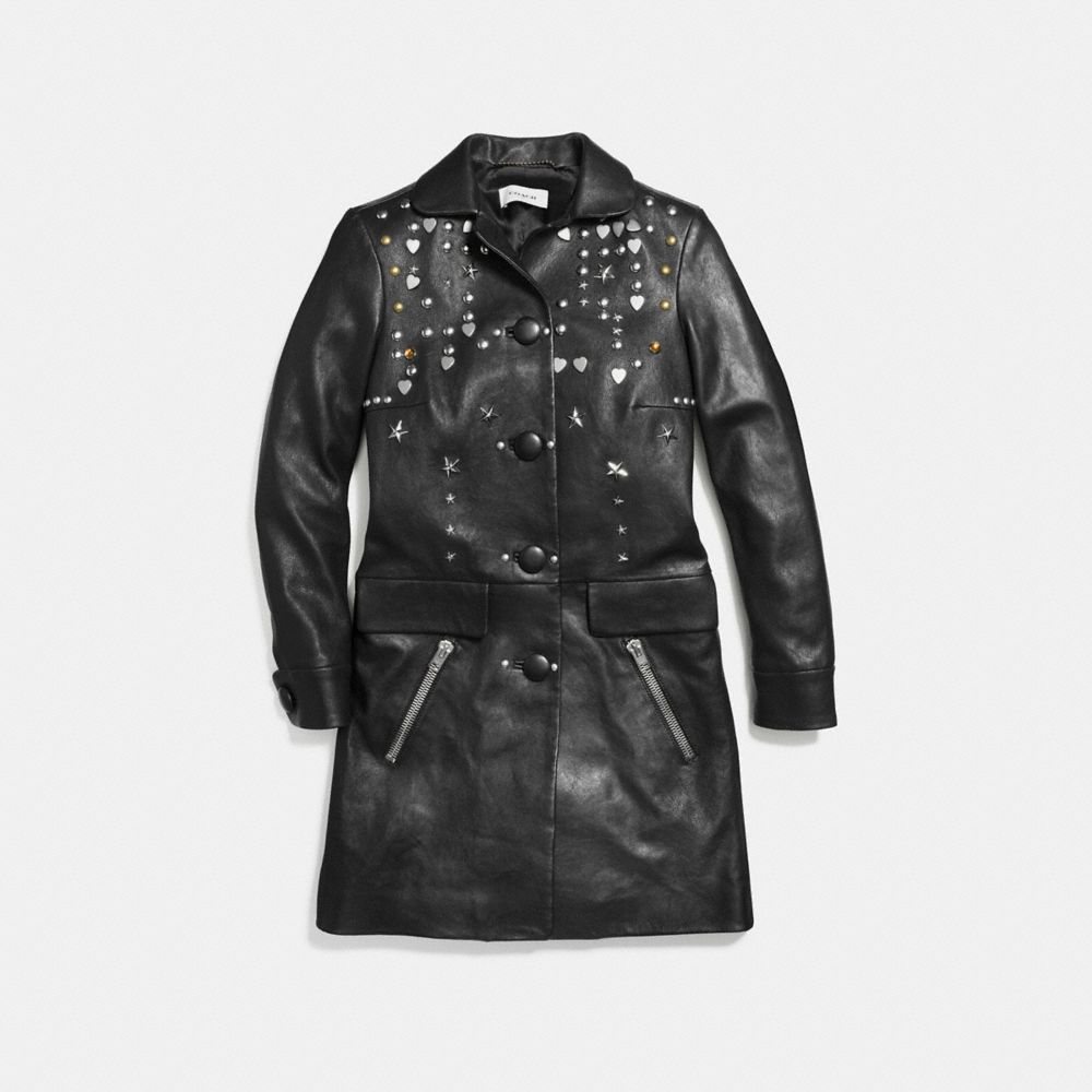 COACH®,LEATHER BEATNIK RIVET COAT,Leather,Black,Scale View