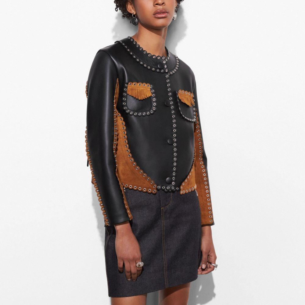 Cropped Jacket With Western Eyelets