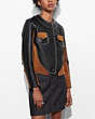 COACH®,CROPPED JACKET WITH WESTERN EYELETS,Leather,Black/Burnt Sienna,Front View