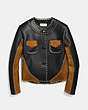 COACH®,CROPPED JACKET WITH WESTERN EYELETS,Leather,Black/Burnt Sienna,Scale View