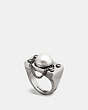 COACH®,PEARL CHAIN RING,Metal,Silver/Chalk,Front View