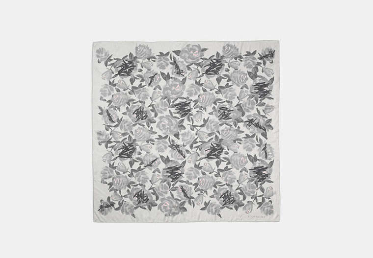 COACH®,SCRIBBLE CAMO ROSE SCARF,Mixed Material,GREY,Front View