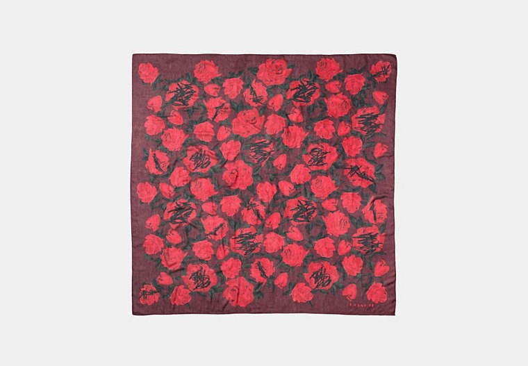 COACH®,SCRIBBLE CAMO ROSE SCARF,Mixed Material,Red.,Front View