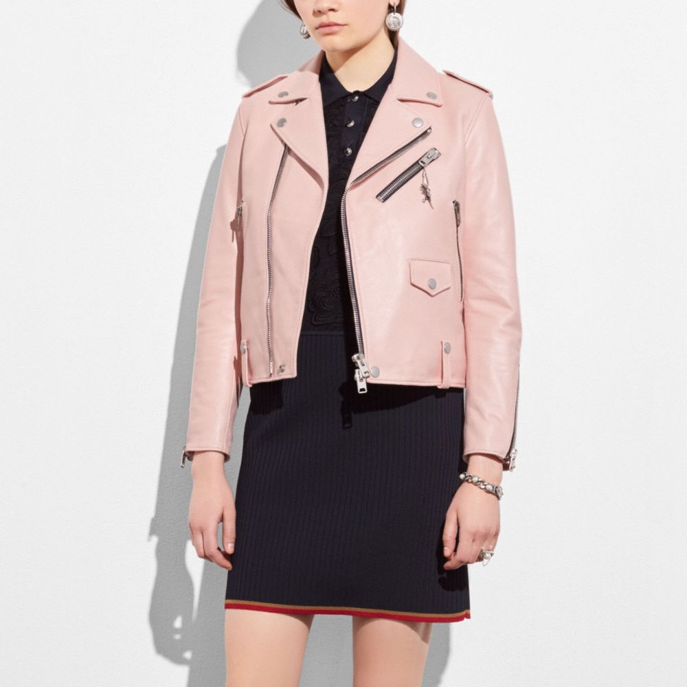 Coach pink deals leather jacket