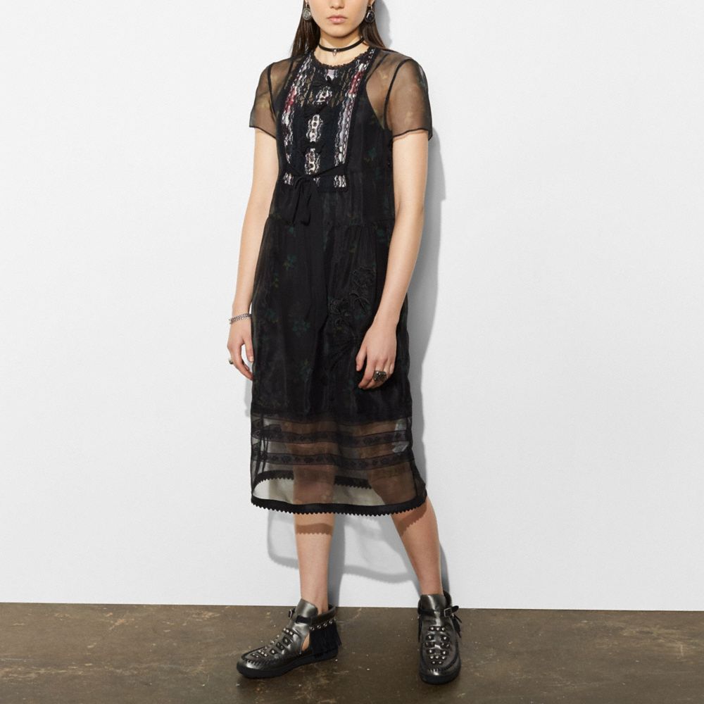 Sheer Dress With Lacy Bow Bib