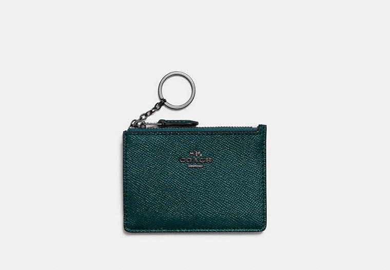 COACH®,MINI SKINNY ID CASE,pusplitleather,Green,Front View