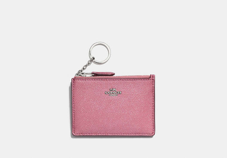 COACH®,MINI SKINNY ID CASE,pusplitleather,Silver/Glitter Rose,Front View