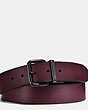 COACH®,HARNESS BUCKLE CUT-TO-SIZE REVERSIBLE BELT, 38MM,Leather,Black/Oxblood,Front View