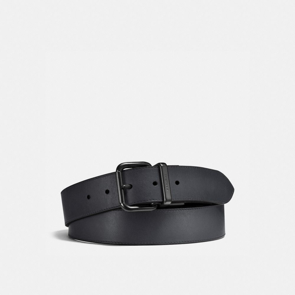 COACH®,HARNESS BUCKLE CUT-TO-SIZE REVERSIBLE BELT, 38MM,Graphite/Black,Front View
