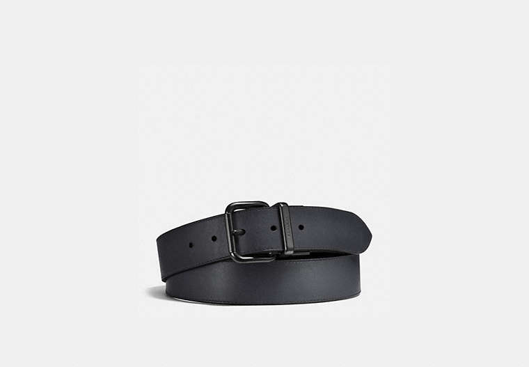 COACH®,HARNESS BUCKLE CUT-TO-SIZE REVERSIBLE BELT, 38MM,Graphite/Black,Front View
