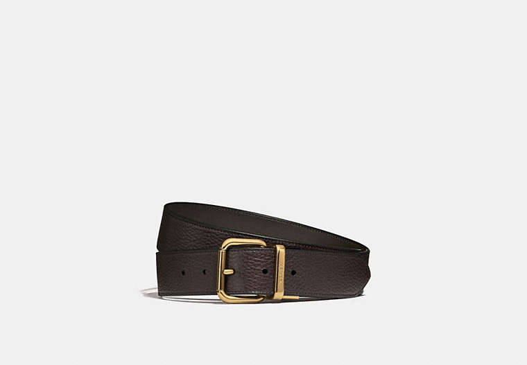COACH®,HARNESS BUCKLE CUT-TO-SIZE REVERSIBLE BELT, 38MM,Leather,Pine/Chestnut,Front View