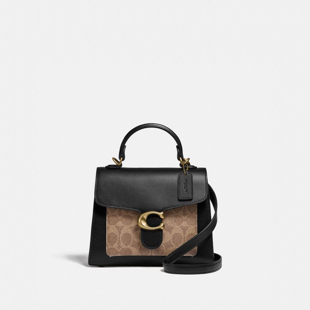 COACH®,TABBY TOP HANDLE 20 IN SIGNATURE CANVAS,Signature Coated Canvas,Medium,Brass/Tan Black,Front View