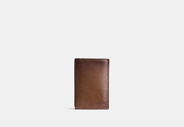 COACH®,BIFOLD CARD CASE,Leather,Mini,Dark Saddle,Front View
