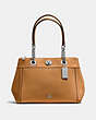 COACH®,TURNLOCK EDIE CARRYALL,Leather,Large,Silver/Light Saddle,Front View