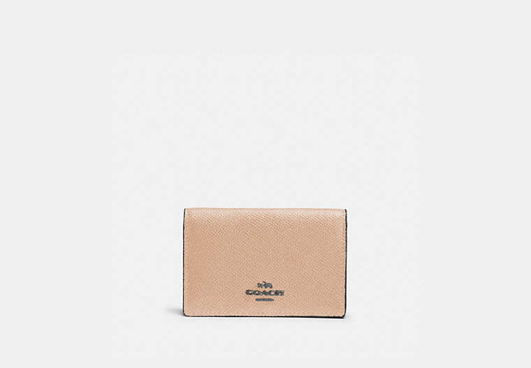 COACH®,BUSINESS CARD CASE,Leather,Dark Gunmetal/Beechwood,Front View