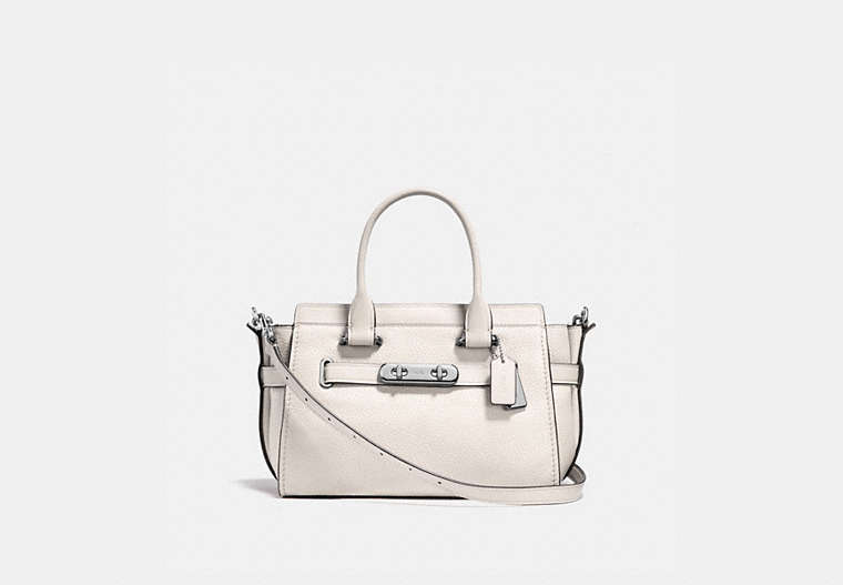 COACH®,COACH SWAGGER 27,Cuir,Argent / Craie,Front View