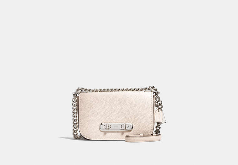 COACH®,COACH SWAGGER SHOULDER BAG 20,Leather,Mini,Silver/Chalk,Front View