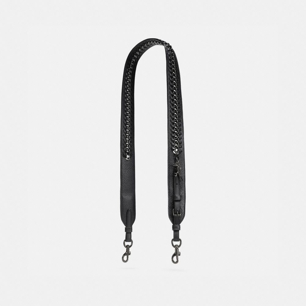 COACH®,STRAP WITH CHAIN,Leather,Mini,Gunmetal/Black,Front View